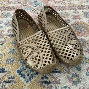 Tory Burch gold cut-out espadrille